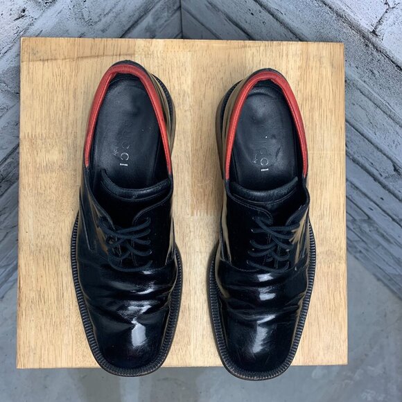 Gucci Vintage 90s Black Patent Leather Square Toe Derby Shoe - Picture 8 of 11